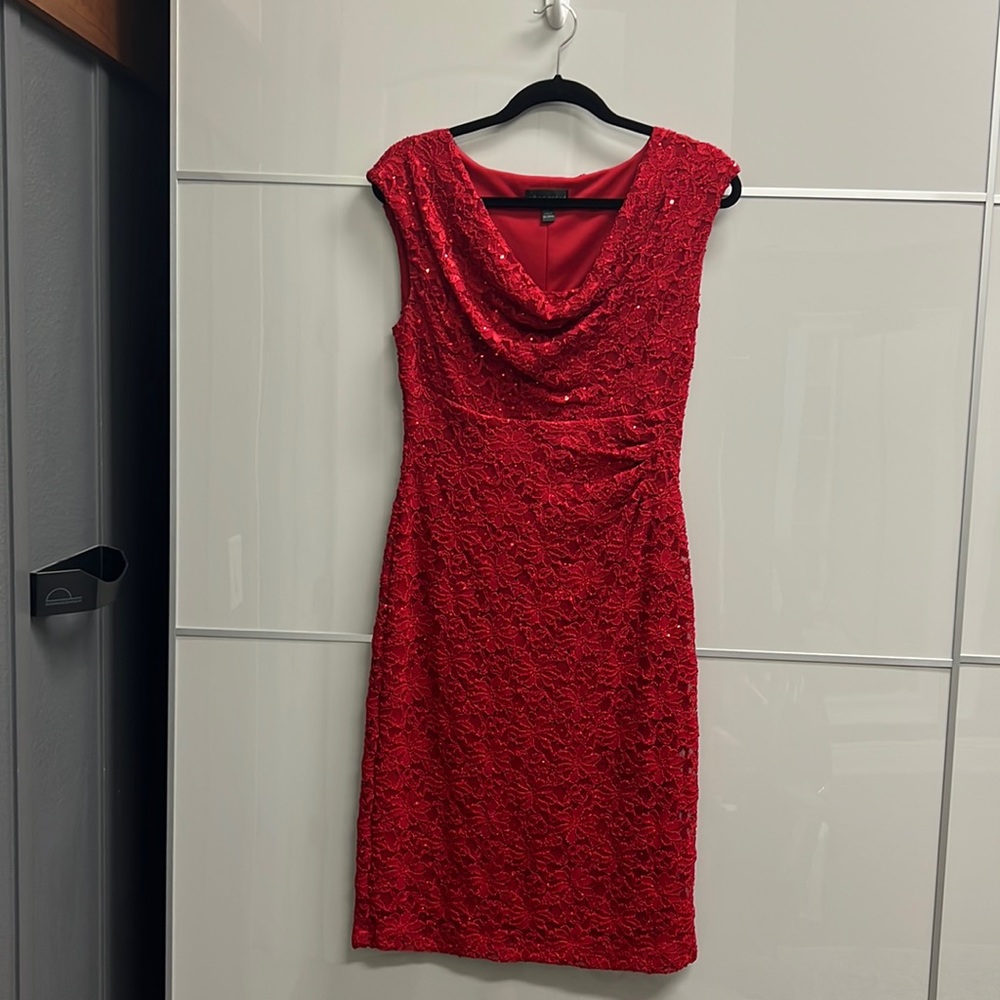 Connected Apparel - Size 8 - Red Dress with Lace and Sequins